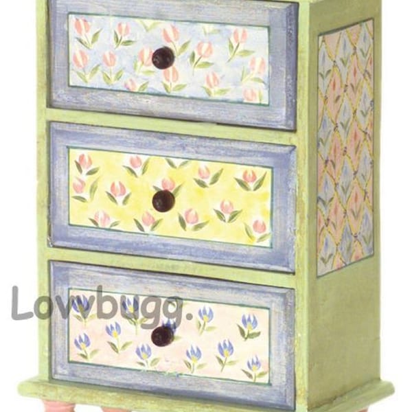 Floral Chest of Drawers or Nightstand Doll Furniture for 18 inch American Girl or BJD and More Dolls Handpainted Pastel Flowers