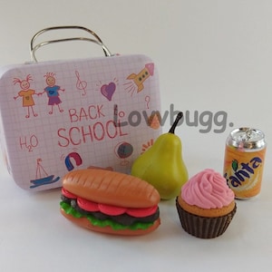 Pink Back to School Lunchbox Set for 18 inch American Girl or Bitty Baby or Baby Born Doll Accessory