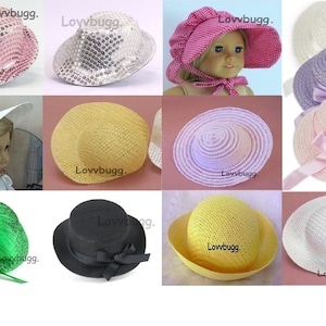 Hats Bonnets for 18 inch American Girl or Bitty Baby or Baby Born Doll Clothes Accessory (12in head circ) White Natural Pink Black Silver