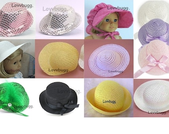 Hats Bonnets for 18 inch American Girl or Bitty Baby or Baby Born Doll Clothes Accessory (12in head circ) White Natural Pink Black Silver