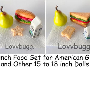 Lunch Food Set for 18 inch American Girl or Bitty Baby or Baby Born Doll Accessory Sandwich Hoagie Cupcake Pear Milk Drink