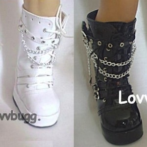 White or Black Patent Go-Go Rocker Moto Boots Buckle Chains Shoes for 18 inch American Girl or Bitty Baby or Baby Born  Dolls