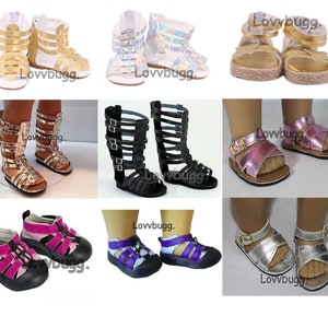 Sandals Shoes Group 3 Gladiator, Metallic, Silver, Sport, Hiking, Pink, Silver, Iridescent for 18 inch American Girl & Logan or Baby Dolls