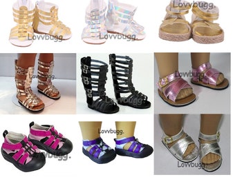 Sandals Shoes Group 3 Gladiator, Metallic, Silver, Sport, Hiking, Pink, Silver, Iridescent for 18 inch American Girl & Logan or Baby Dolls