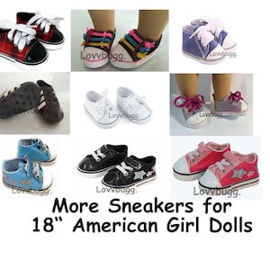 More Sneakers--New Buffalo Plaid, Multi-Lace, Denim High-Tops,Soccer Cleats,White, Stars for 18 inch American Girl,Boy,Baby Doll Shoes
