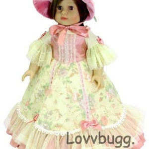 Colonial Roses Gown with Velvet Hat Costume for Felicity or Elizabeth for 18 inch American Girl Doll Clothes