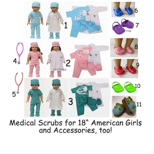 Group 1 Medical Lab Coat & Scrubs 7pcs for 18 inch American Girl Doctor Doll Clothes + Accessories--and Bitty Baby or Baby Born LovvbuggToo