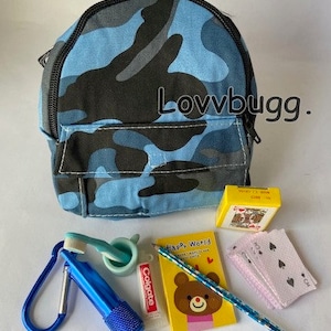 Hiking Camping Backpack for American Girl 18&quot; Doll Scout Hiking--Toothbrush + Paste, Flashlight + Pencil + Notepad + Cards--Doll Accessory