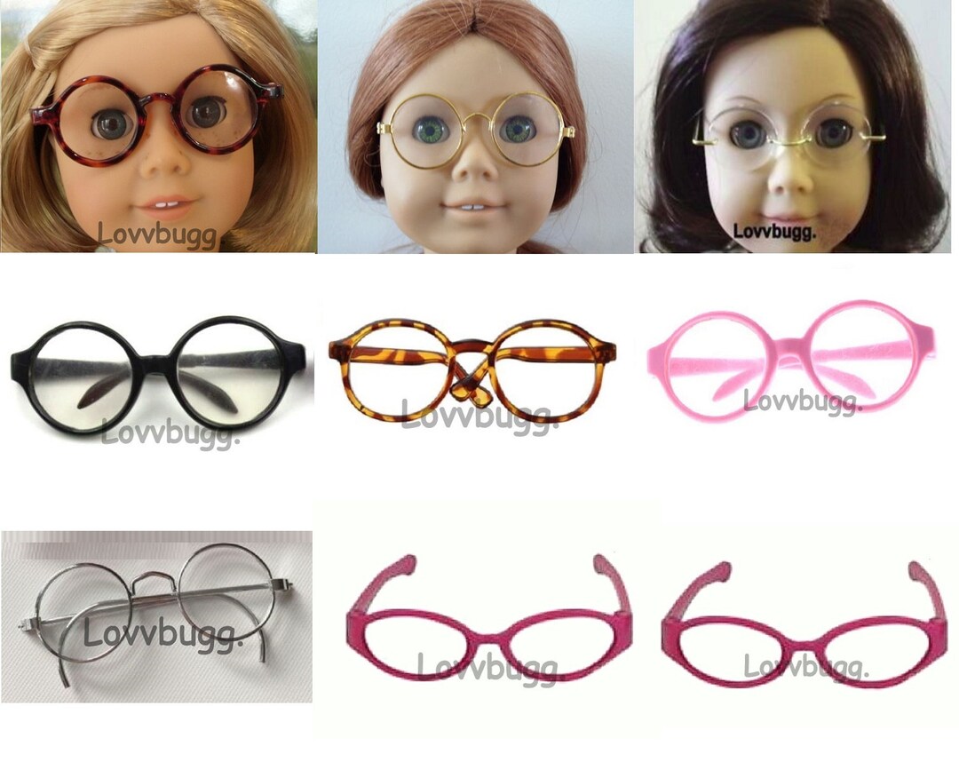 Group 1 Glasses with Wire Frames Tortoise Shell Pink Gold Silver Purple Black Wizard for 18 inch American Girl 18&quot; Doll Accessory