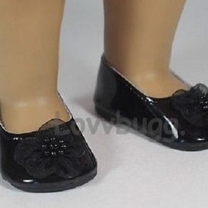 Black Sweet Flower Flats Patent Doll Shoes for 18 inch American Girl or Bitty Baby or Baby Born Doll Shoes LovvbuggToo