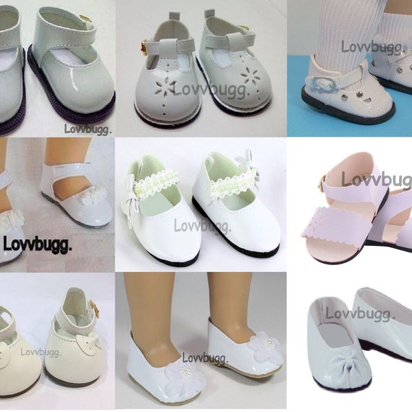 White Shoes Group 1 Summer, Bridal, First Holy Communion for 18 inch American Girl or Bitty Baby or Baby Born Doll Shoes