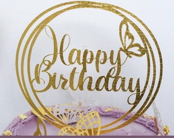 Butterfly Happy Birthday Cake Topper SVG: DIY Cut File (Digital Download)