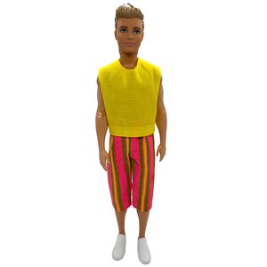 Pink, Yellow and Green Striped Clam Diggers and Sleeveless Shirt for 12&quot; Male Fashion Doll