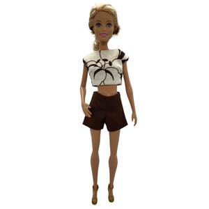 Brown Cotton Shorts and Flower Print Top for 11.5&quot; Fashion Doll