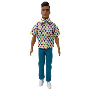 Teal Pants and Multi-Colored Polka Dot Shirt for 12&quot; Male Fashion Doll