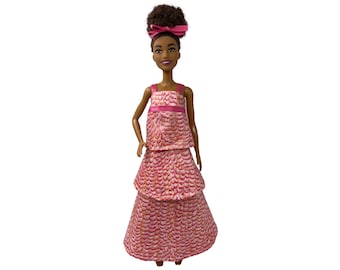 Hot Pink, Orange and White Tiered Maxi Skirt and Matching Top for 11.5" Fashion Dolls