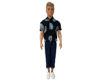 Football-Print Shirt and Denim Jeans for 12" Male Fashion Doll