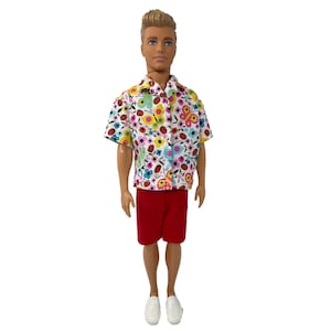 Red Shorts and Floral Print Shirt for 12&quot; Male Fashion Dolls