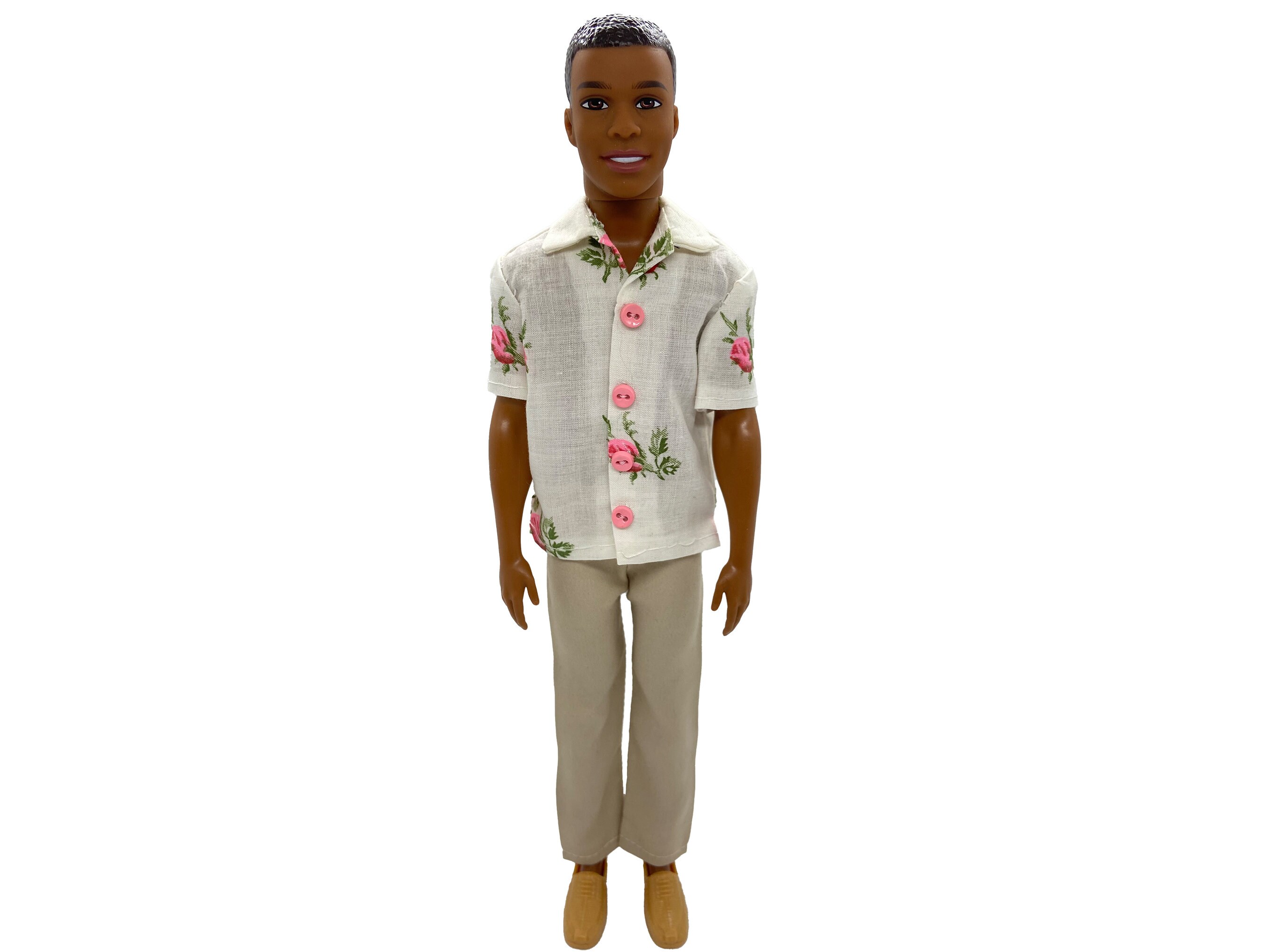 Khaki Pants and Rose-print Shirt 