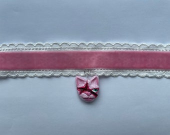 Pink Choker with Handmade Charm