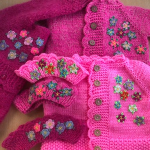 Hand Knit Embroidered Baby Cardigan: Crochet Flower Outfit