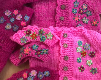 Hand Knit Embroidered Baby Cardigan: Crochet Flower Outfit