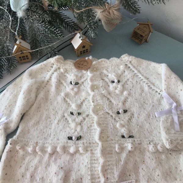 maglione bianco per bambina lavorato a mano cardigan per neonato - Maglione per bambina-giacca per bambina Bolero per abiti da sposa per giorni speciali