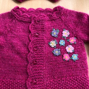 Embroidered Hand Knit Baby Girl Sweater, Soft Crochet Cardigan Perfect Baby Summer Outfit image 4