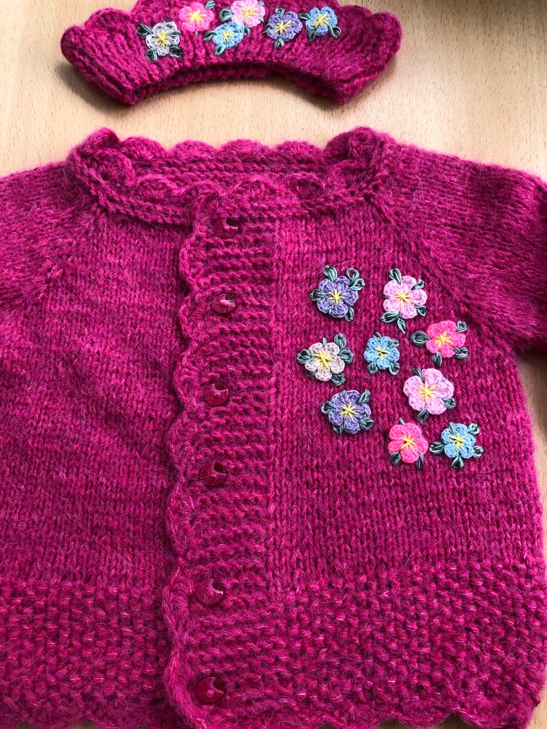 Embroidered Hand Knit Baby Girl Sweater, Soft Crochet Cardigan Perfect Baby Summer Outfit image 4
