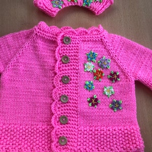 Embroidered Hand Knit Baby Girl Sweater, Soft Crochet Cardigan Perfect Baby Summer Outfit image 1