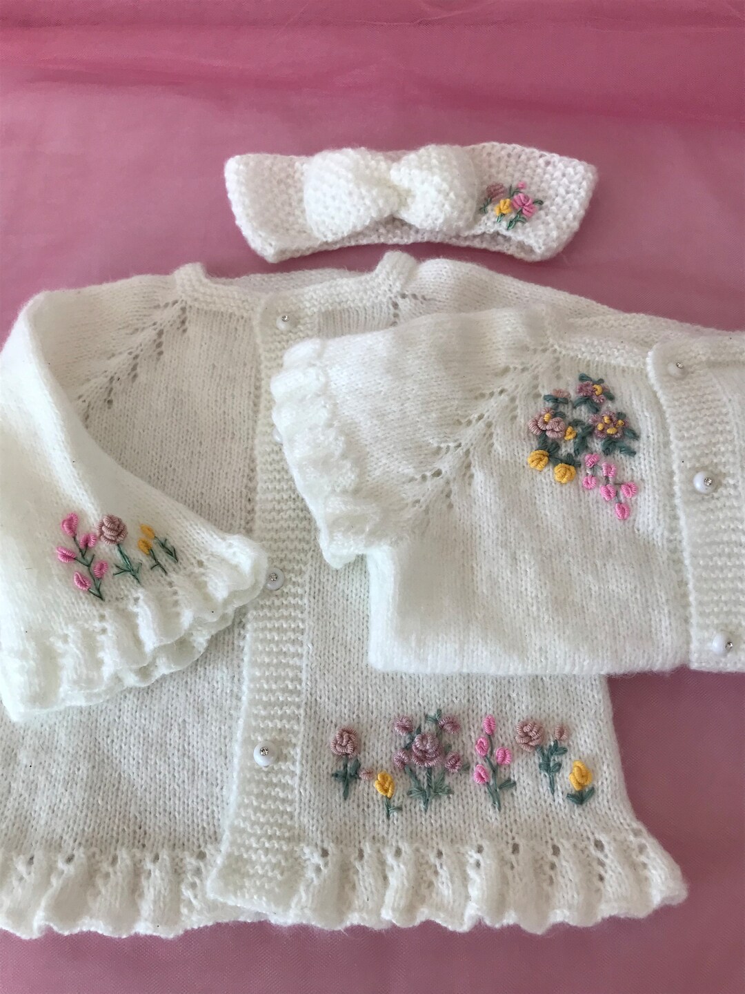 Hand Knitted Baby Girl Set Baby Girl Cardigan Baby Vest Etsy