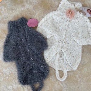 Knitted Dog Sweater / Jumpsuit cat /White yorkie Hoodie sweater /Grey Сustom   jacket  / Pullover  Puppy clothes