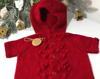 Personalized baby hooded cardigan-Hooded Cardigan-Short Sleeve Cardigan, Hand Knitted Baby Clothing, Vest ,wonderful outfit for baby