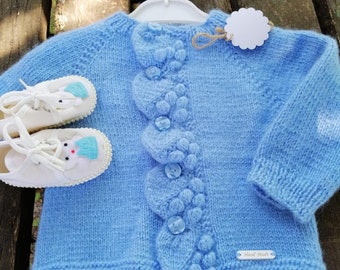 Boy/Girl Aran Alpaca Soft Personalized Sweater, Knitted Cardigan, Newborn Outfit