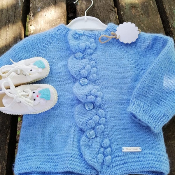 Boy/Girl Aran Alpaca Soft Personalized Sweater, Knitted Cardigan, Newborn Outfit