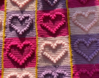 pink heart Motif Custom baby   blanket, stripet blanket, handmade, crochet afghan throw, Baby Girl Blanket, Baby Shower Gift, Home Decor