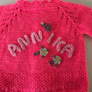 Embroidered Hand Knit Baby Girl Sweater, Soft Crochet Cardigan Perfect Baby Summer Outfit image 9