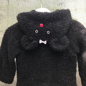 Personalized black baby bear hooded cardigan- hand Knit Bear Cub Hooded Cardigan-Baby Cardigan with Teddy Bear Ears-babyshower gift