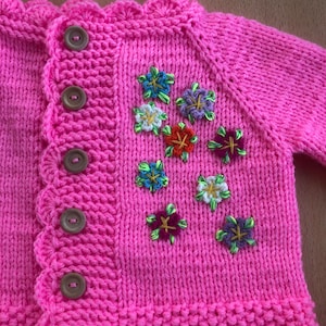 Embroidered Hand Knit Baby Girl Sweater, Soft Crochet Cardigan Perfect Baby Summer Outfit image 5