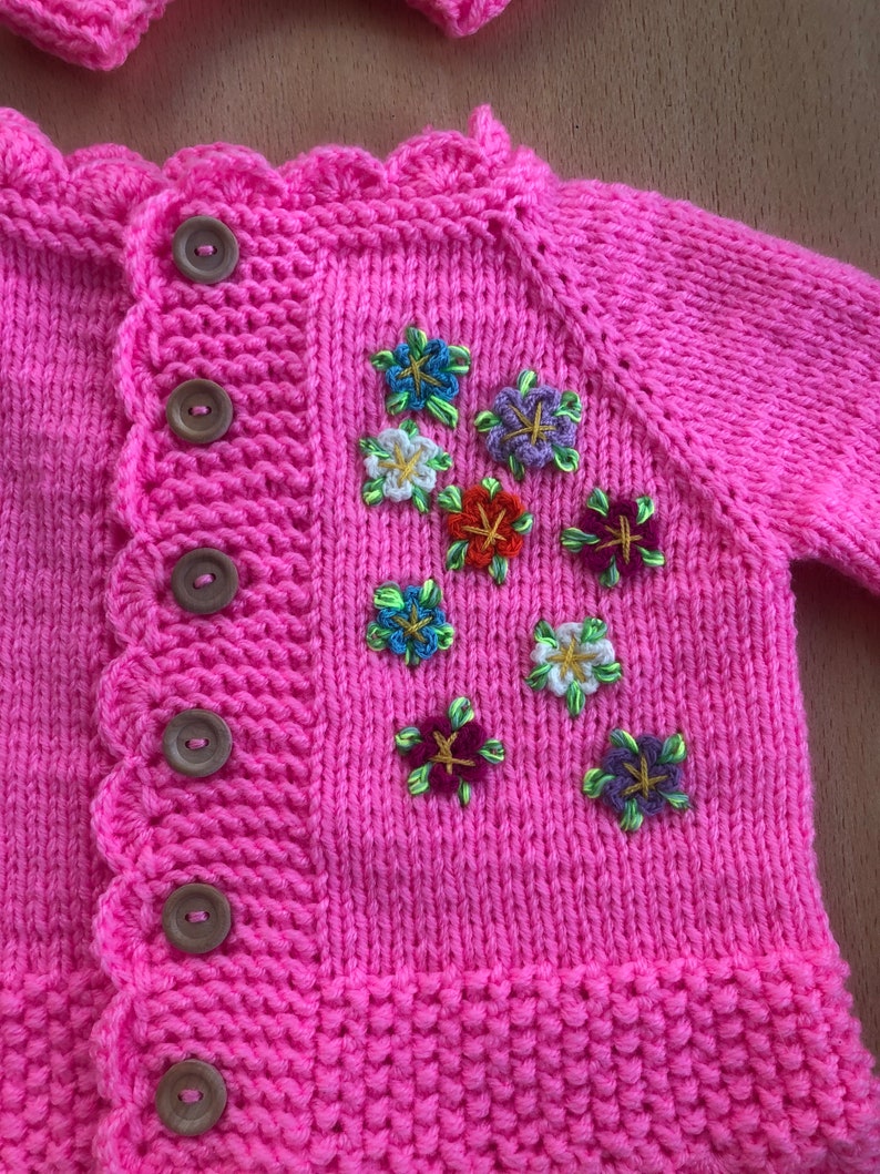 Embroidered Hand Knit Baby Girl Sweater, Soft Crochet Cardigan Perfect Baby Summer Outfit image 5