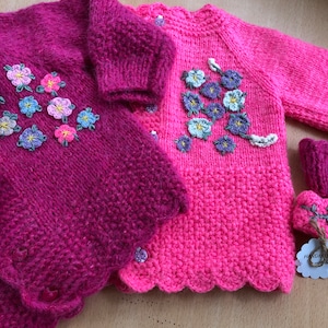 Embroidered Hand Knit Baby Girl Sweater, Soft Crochet Cardigan Perfect Baby Summer Outfit image 3