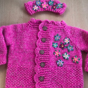 Embroidered Hand Knit Baby Girl Sweater, Soft Crochet Cardigan Perfect Baby Summer Outfit image 7