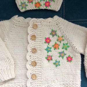 Embroidered Hand Knit Baby Girl Sweater, Soft Crochet Cardigan Perfect Baby Summer Outfit image 10