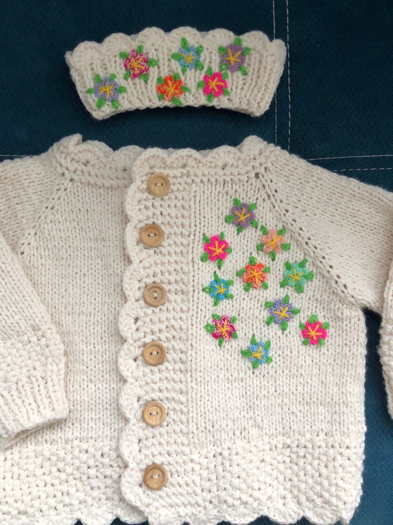 Embroidered Hand Knit Baby Girl Sweater, Soft Crochet Cardigan Perfect Baby Summer Outfit image 10