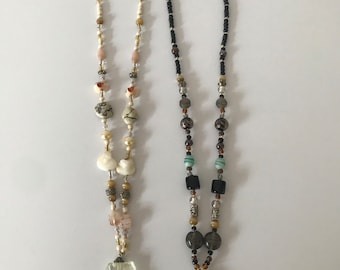 Agate or Amazonite Pendant Necklace: Boho Healing Gemstone