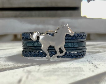 Silver HORSE Leather Magnetic Bracelet for Women, Bestseller, Genuine Leather, Handmade Equestrian Jewelry, Gift for Her