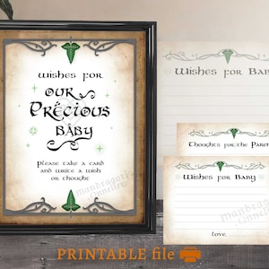 Deseos para bebé Tarjetas IMPRIMIBLES en estilo de fantasía élfica, DESCARGAR tarjetas y póster, Recuerdos y actividades para baby shower de hadas