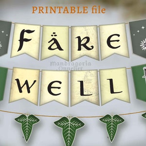 Farewell banner Middle earth style, PRINTABLE decor, good luck travel, hobbitcore parting gift, bon voyage garland, fantasy medieval party.