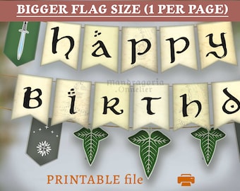 BIG SIZE printable banner,  elven fantasy birthday decor, medieval style garden party, cottagecore bday, hobbitcore or fairy