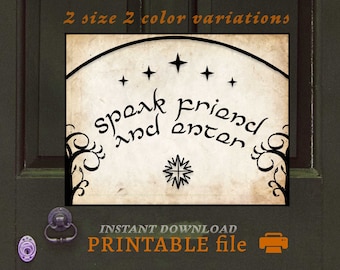 Entrance door sign for fantasy themed party, printable party sign, Speak friend and enter VERSION 2, DIY home decor, magical party entrance